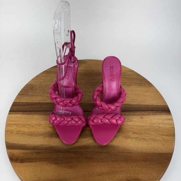 SCHUTZ Shoes - New Womens Schutz Zarda Pink Leather Braided Lace Up Heeled Sandals Size 7 B